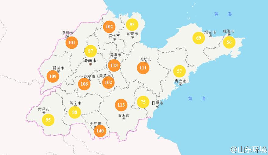 山東省十七市環境空氣AQI指數