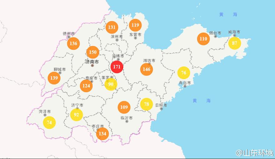 山東省十七市環(huán)境空氣AQI指數(shù)