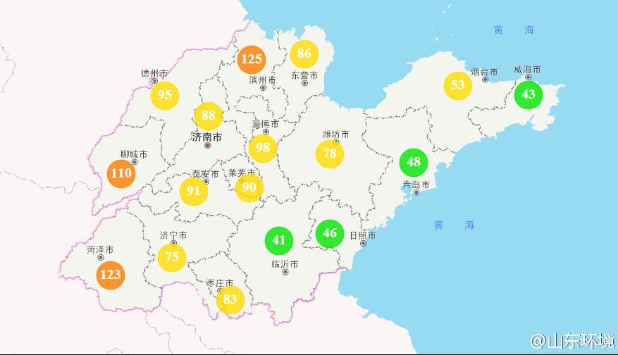 山東省十七市環(huán)境空氣AQI指數(shù)