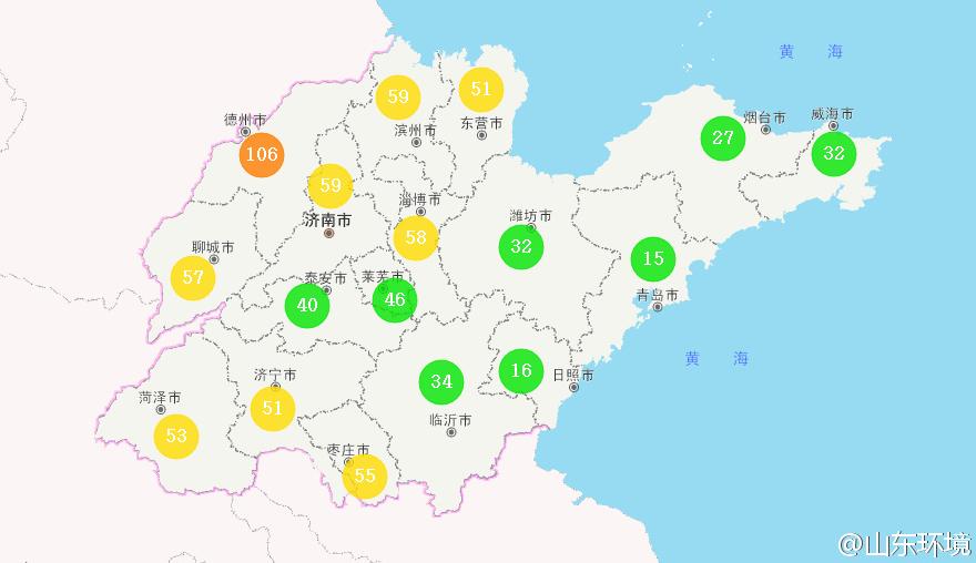 山東省十七市環(huán)境空氣AQI指數(shù)